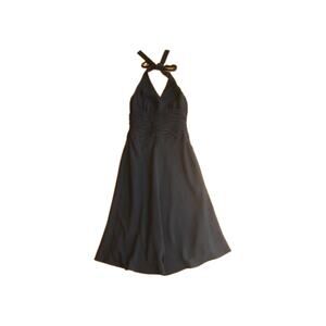 Jones New York Black Halter Dress Women’s Size 12 Lined Ruched Waist Cocktail